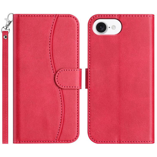 For iPhone 16e Dual-Folded S-shape Leather Phone Case(Rose Red) PhonoClean