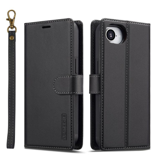 For iPhone 16e LC.IMEEKE L2 Series Detachable Magsafe PU Phone Case with Lanyard(Black) PhonoClean