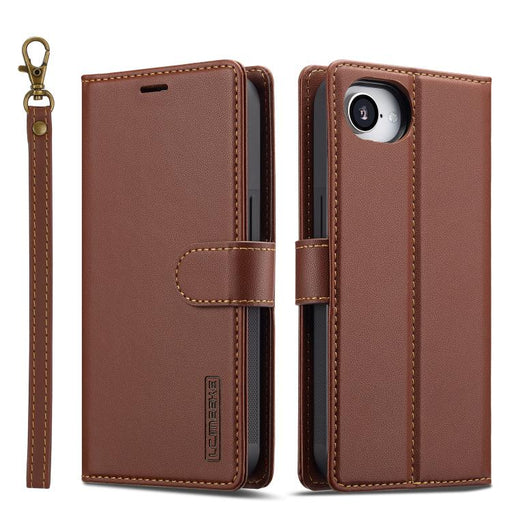 For iPhone 16e LC.IMEEKE L2 Series Detachable Magsafe PU Phone Case with Lanyard(Brown) PhonoClean