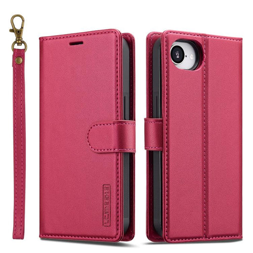 For iPhone 16e LC.IMEEKE L2 Series Detachable Magsafe PU Phone Case with Lanyard(Red) PhonoClean