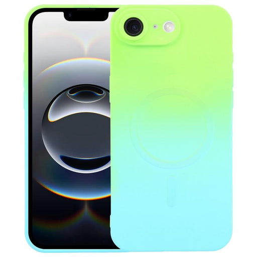 For iPhone 16e Liquid TPU Silicone Gradient MagSafe Phone Case(Cyan Blue) PhonoClean