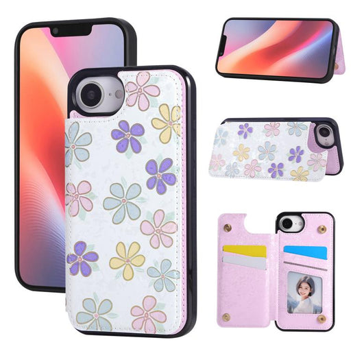 For iPhone 16e Printed Double Buckle RFID Anti-theft Phone Case(Blossoming Flowers) PhonoClean