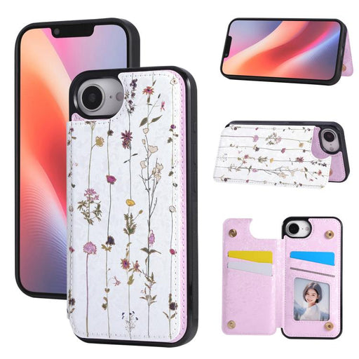 For iPhone 16e Printed Double Buckle RFID Anti-theft Phone Case(Dried Flower World) PhonoClean