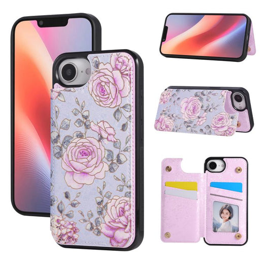 For iPhone 16e Printed Double Buckle RFID Anti-theft Phone Case(Pastoral Rose) PhonoClean