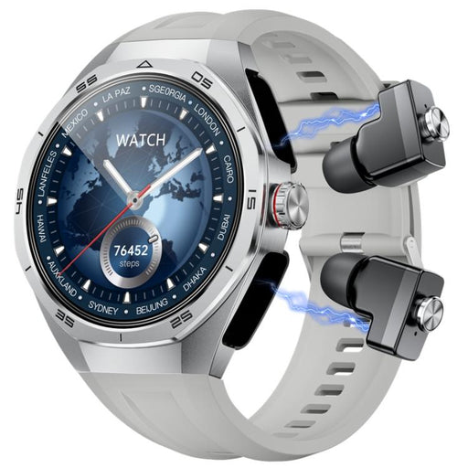 GT97 1.53 inch Round Screen 2 in 1 Bluetooth Earphone Silicone Strap Smart Watch Supports Bluetooth Calls(Silver) PhonoClean