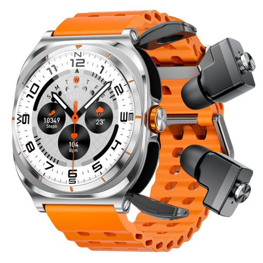 GT98 1.53 inch 2 in 1 Bluetooth Headphone IP67 Waterproof Smart Watch Supports Blood Oxygen Monitoring(Silver Orange) PhonoClean