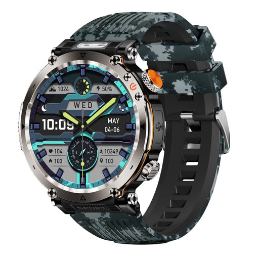 HT30 1.7 inch IP68 Waterproof Camouflage Silicone Band Smart Watch, Support Flashlight / Banknote Detector Light / Compass(Blue) PhonoClean