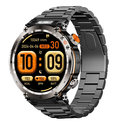 HT30 1.7 inch IP68 Waterproof Steel Band Smart Watch, Support Flashlight / Banknote Detector Light / Compass(Black) PhonoClean