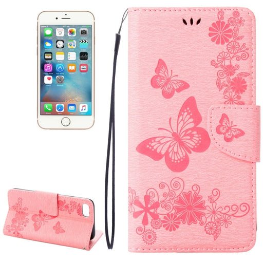 For  iPhone 8 & 7   Pressed Flowers Butterfly Pattern Horizontal Flip Leather Case with Holder & Card Slots & Wallet(Pink) - BaskiFit