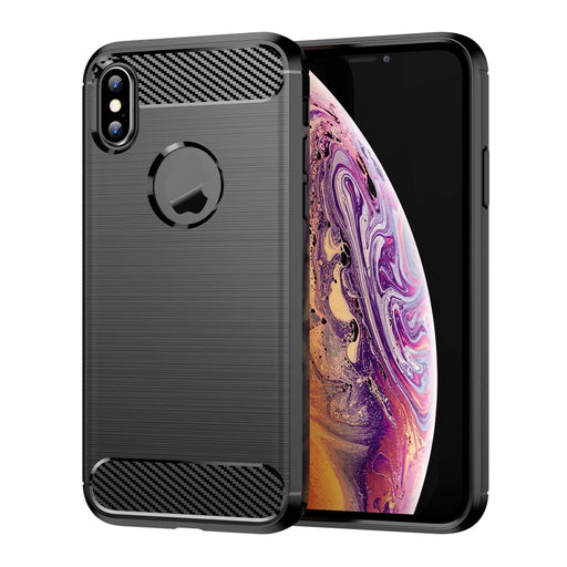 For iPhone X / XS Carbon Fiber TPU Brushed Texture Shockproof Protective Back Cover Case(Black) - BaskiFit