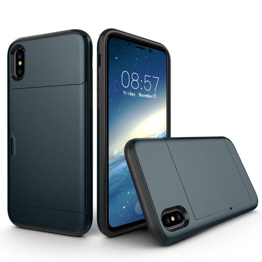 For iPhone X / XS TPU + PC Dropproof Protective Back Cover Case with Card Slot(navy) - BaskiFit