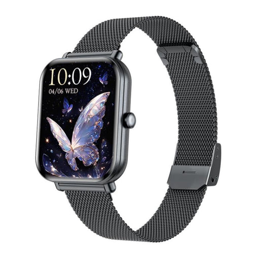 KM66 1.75 inch Color Screen Smart Watch Milan Steel Strap, Support Bluetooth Call(Black) PhonoClean