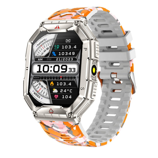 KR82 2.1 inch Color Screen Smart Watch, Support Bluetooth Call / Health Monitoring(Camouflage Orange) PhonoClean
