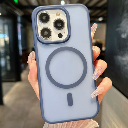 For iPhone 12 Pro Max Transparent TPU Hybrid PC Magsafe Phone Case(Blue) - BaskiFit