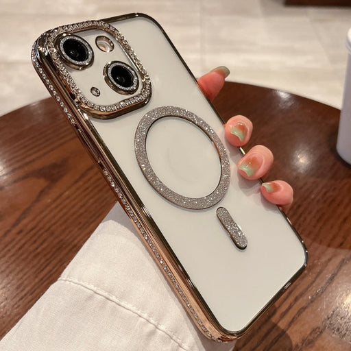 For iPhone 14 Diamond Plated MagSafe TPU Phone Case(Gold) - BaskiFit