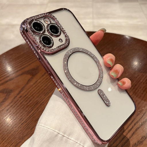 For iPhone 11 Pro Max Diamond Plated MagSafe TPU Phone Case(Pink) - BaskiFit
