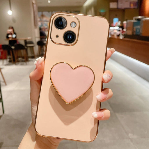 For iPhone 13 Electroplating Love Heart Holder TPU Phone Case(Pink) - BaskiFit