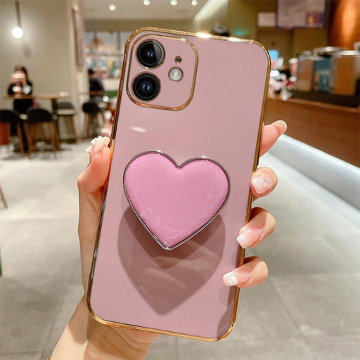 For iPhone 11 Electroplating Love Heart Holder TPU Phone Case(Purple) - BaskiFit