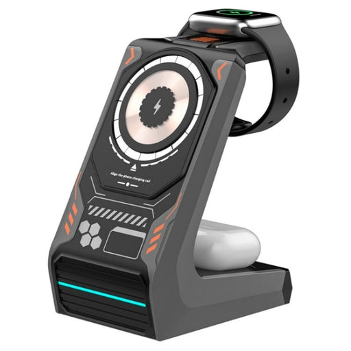 T21 3 in 1 Mecha Charger Mobile Phone Watch Earphone Desktop Wireless Charging Dock Station(Grey)