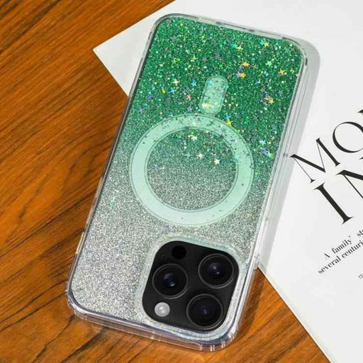 For iPhone 16 Pro Gradient Glitter Starry MagSafe Phone Case(Gradient Green)