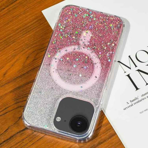 For iPhone 16e Gradient Glitter Starry MagSafe Phone Case(Gradient Pink)