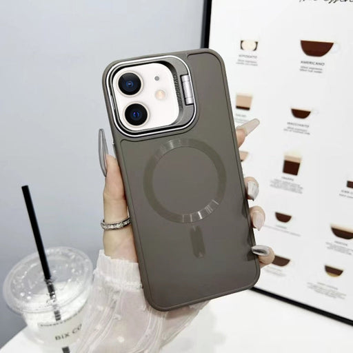 For iPhone 11 CD Texture Frosted MagSafe Lens Holder Phone Case(Gray) - BaskiFit
