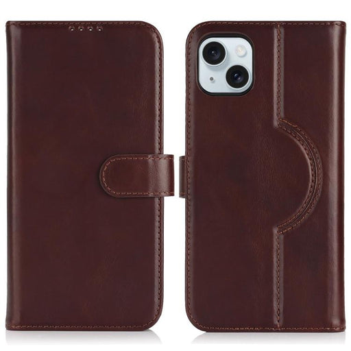 For iPhone 15 Plus / 14 Plus Genuine Leather Card Wallet MagSafe Phone Case(Dark Brown) - BaskiFit