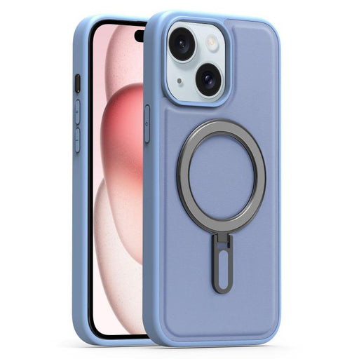 For iPhone 15 Plus Silver Shield MagSafe Holder Shockproof Phone Case(Blue) - BaskiFit