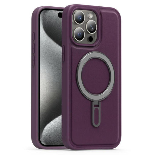 For iPhone 15 Pro Silver Shield MagSafe Holder Shockproof Phone Case(Purple) - BaskiFit