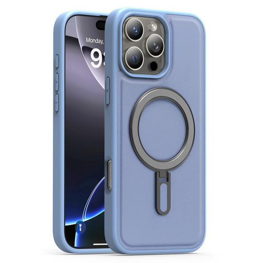 For iPhone 16 Pro Max Silver Shield MagSafe Holder Shockproof Phone Case(Blue) - BaskiFit