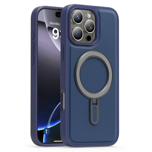 For iPhone 16 Pro Max Silver Shield MagSafe Holder Shockproof Phone Case(Deep Blue) - BaskiFit