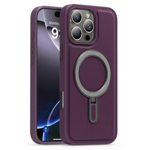 For iPhone 16 Pro Max Silver Shield MagSafe Holder Shockproof Phone Case(Purple) - BaskiFit