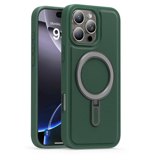 For iPhone 16 Pro Max Silver Shield MagSafe Holder Shockproof Phone Case(Green) - BaskiFit