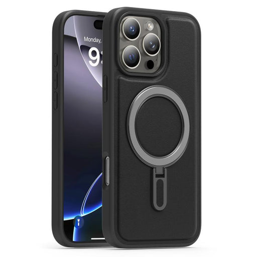 For iPhone 16 Pro Max Silver Shield MagSafe Holder Shockproof Phone Case(Black) - BaskiFit