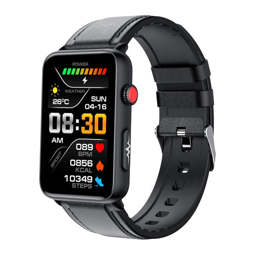 Smart Watch Ring ECG Temperature Heart Rate Blood Pressure Health Bluetooth Talking Watch, Color: Black Leather PhonoClean