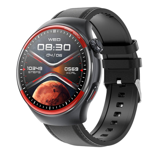 T82 1.43 inch Round Screen BT Call Smart Watch, Heart Rate / Blood Pressure / Blood Oxygen / Sleep / Blood Sugar / HRV / Metope / SOS, Strap:Leather Black PhonoClean
