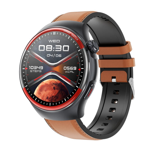 T82 1.43 inch Round Screen BT Call Smart Watch, Heart Rate / Blood Pressure / Blood Oxygen / Sleep / Blood Sugar / HRV / Metope / SOS, Strap:Leather Brown PhonoClean