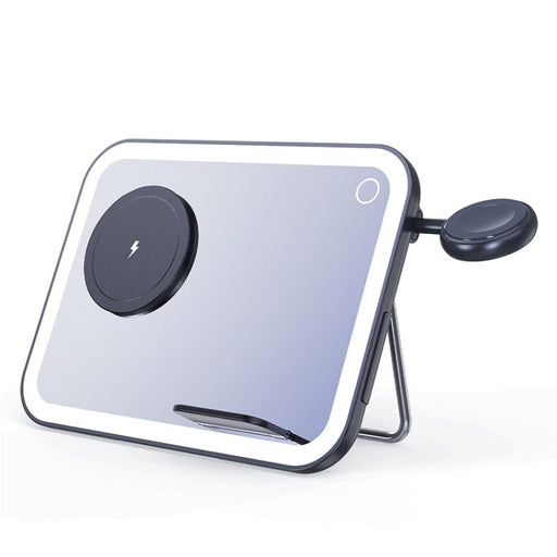 15W 3-in-1 MagSafe Magnetic Folding LED Makeup Mirror Night Light Wireless Charger(Black)