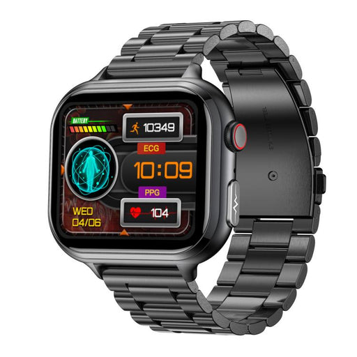 TK17 1.91 inch Horizontal Screen Steel Strap Smart Watch Supports ECG Electrocardiogram(Black) PhonoClean