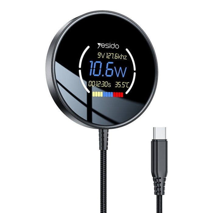 Yesido DS28 15W Smart Digital Display Magnetic Wireless Charger, Length:1.2m(Black)