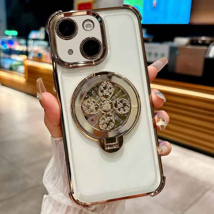 For iPhone 15 Spinning Top Holder Phone Case(Desert Gold)