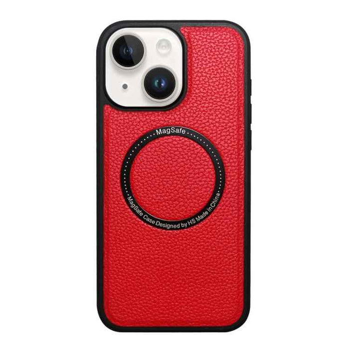 For iPhone 15 Litchi Texture PU MagSafe Back Cover Phone Case(Red)