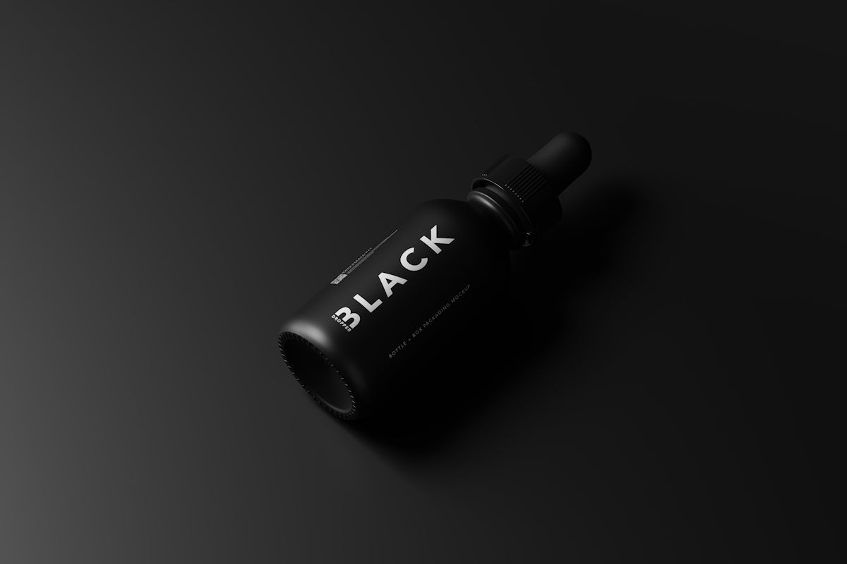 a black bottle with the word black on it