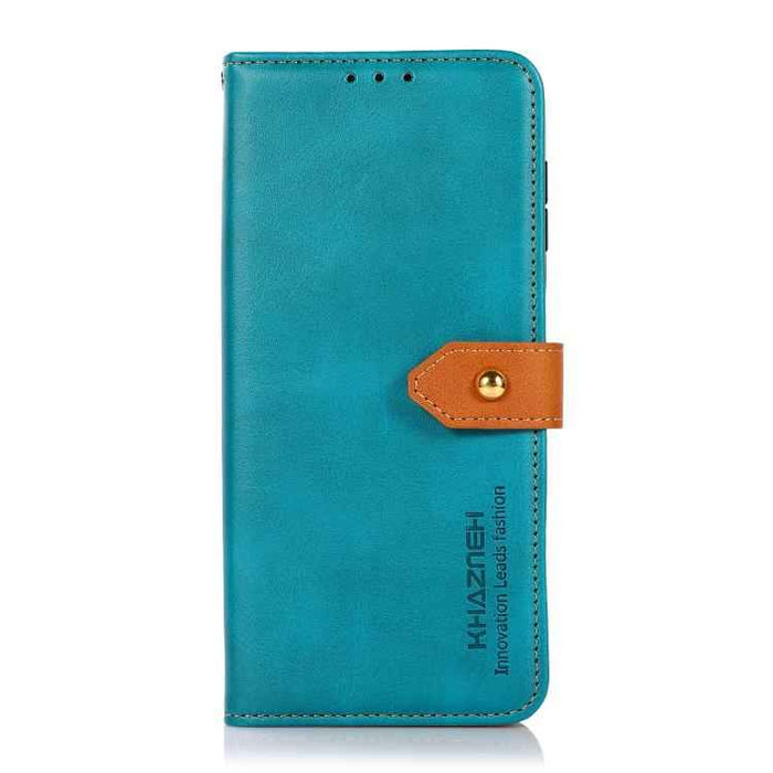 For iPhone 17 Pro KHAZNEH Dual-color Cowhide Texture Flip Leather Phone Case(Blue)