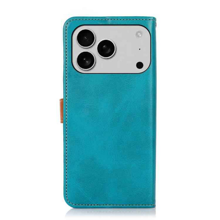 For iPhone 17 Pro KHAZNEH Dual-color Cowhide Texture Flip Leather Phone Case(Blue)