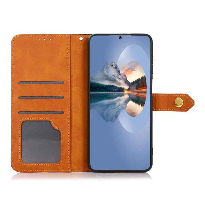 For iPhone 17 Pro KHAZNEH Dual-color Cowhide Texture Flip Leather Phone Case(Blue)
