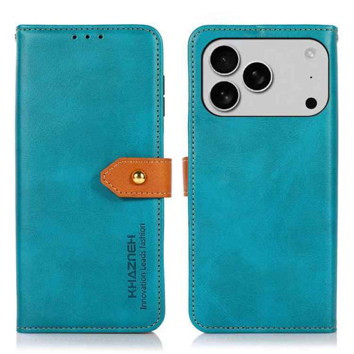 For iPhone 17 Pro KHAZNEH Dual-color Cowhide Texture Flip Leather Phone Case(Blue)