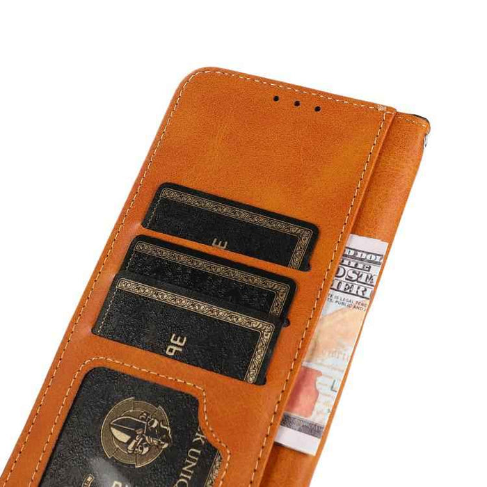 For iPhone 17 Pro KHAZNEH Dual-color Cowhide Texture Flip Leather Phone Case(Blue)