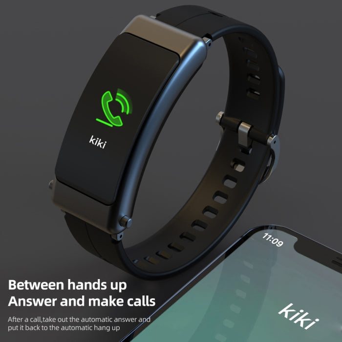 K50+ 0.96 inch Leather Band Earphone Detachable Life Waterproof Smart Watch Support Bluetooth Call, Leather Band (Black)