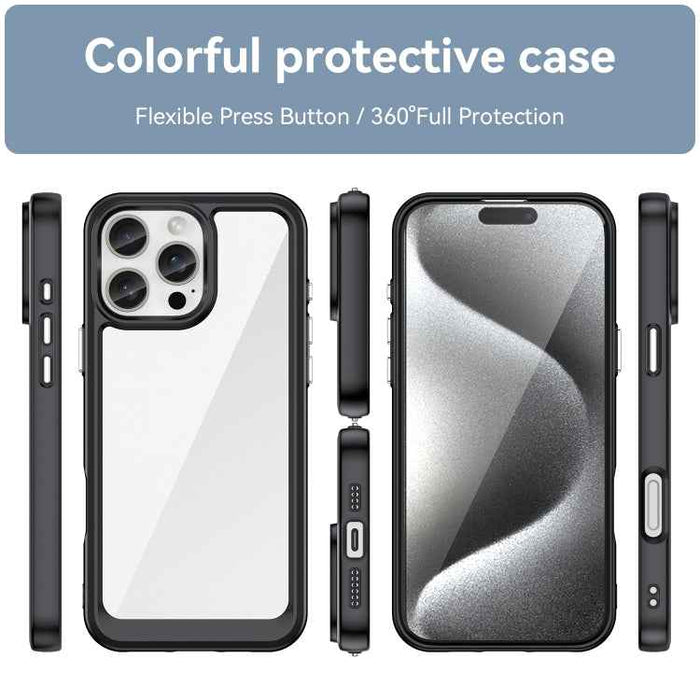 For iPhone 16 Pro Max Colorful Series Acrylic + TPU Phone Case(Black)